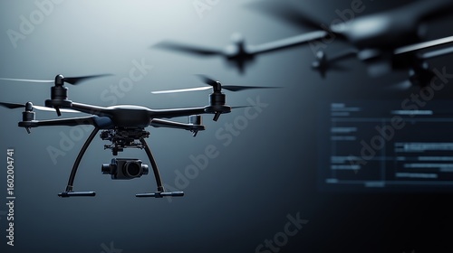 High-tech drones capture aerial views and data in advanced technology environment