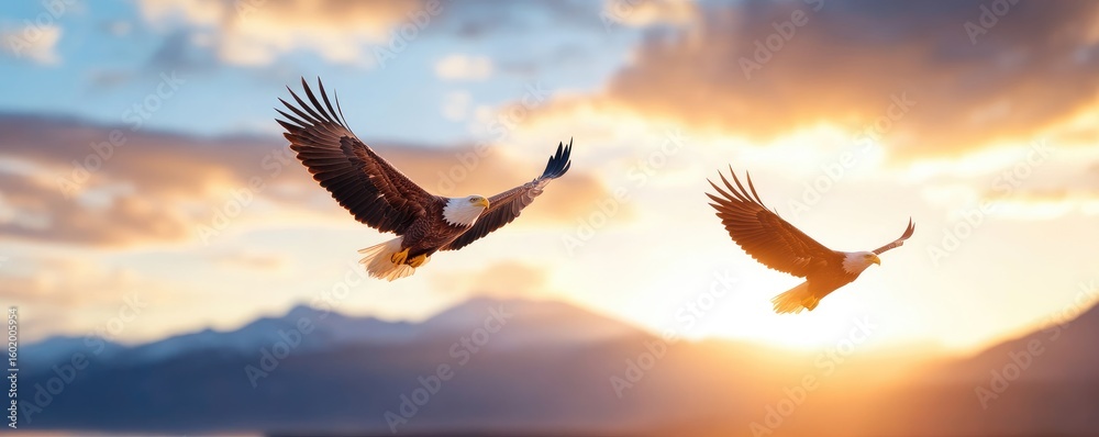 Fototapeta premium Eagles soaring sunset sky