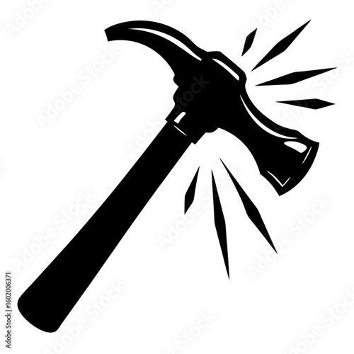 Axe hitting object with impact silhouette vector illustration