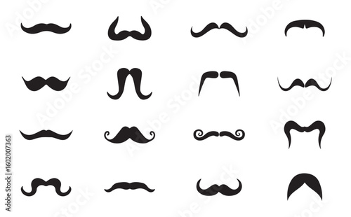 Set of mustache icon vector. Moustache Silhouette. Flat black mustache icon collection