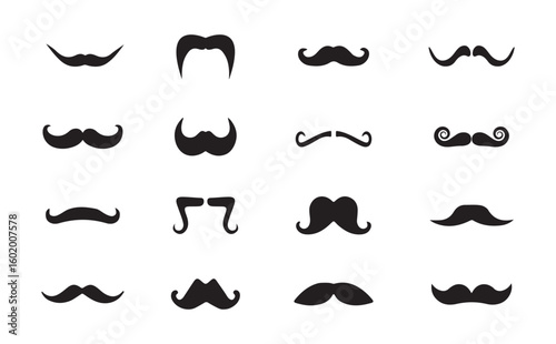 Black moustache isolated on white background. Set of moustache icons. vector mustache set. Vector illustration