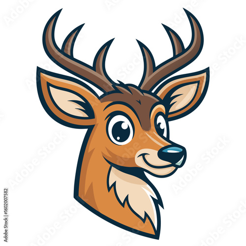 A minimalist deer iconic logo design Black and white illustration, deer head silhouette, majestic antlers, minimalist design, elegant profile, stylized wildlife art, sharp contrast, vector graphic	
