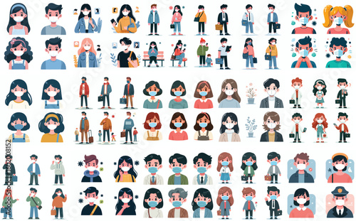 People wearing masks and social distancing