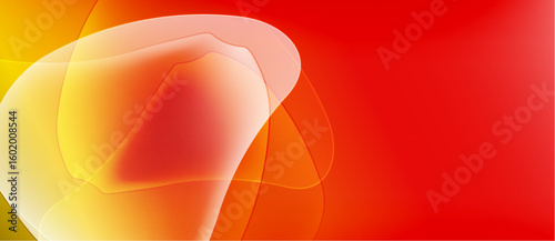 Abstract vibrant design. Warm colors blend, creating flowing shapes. Red dominates right side, yellow left. Smooth gradients present.