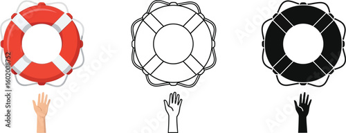 Lifebuoy assistance vector illustration for drowning person rescue and safety equipment concept design
