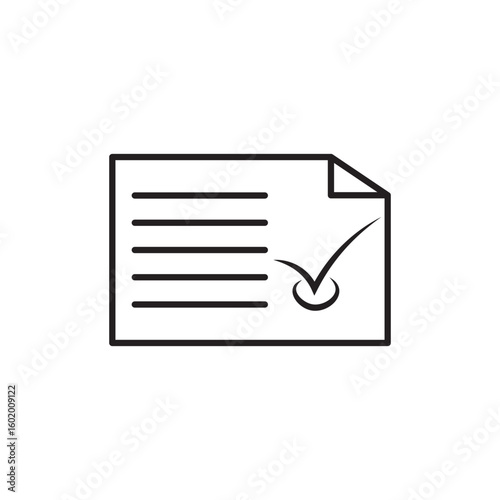 Minimal line icon of a document with a check mark, representing a verified or approved financial account. Ideal for banking, finance, or paperwork concepts.