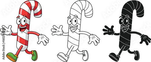 Cartoon candy cane character vector illustration for christmas holiday design and decoration ideas
