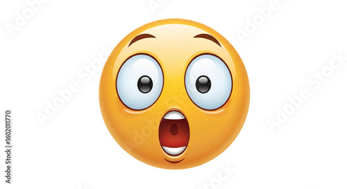 A surprised emoji with wide eyes and an open mouth on a black background expressing shock and awe look