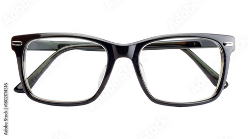 Photo of black framed eyeglasses isolated on transparent background