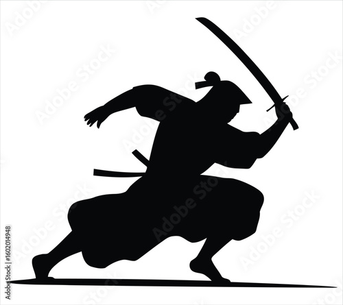 Ronin with Katana Black Vector Silhouette