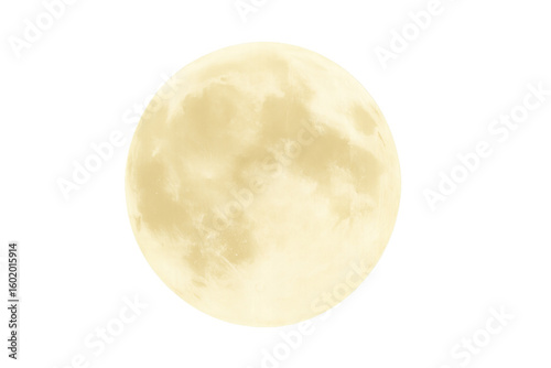 Luminous full moon radiating intense glow, presenting celestial detail against transparent backdrop for nocturnal visual storytelling