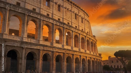 Majestic Roman Colosseum Sunset Golden Hour Glory in Rome.