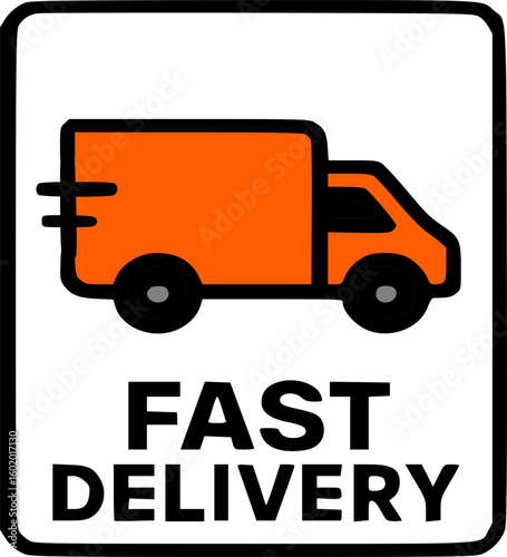 Orange delivery truck speeding, signifying rapid and efficient product transport.