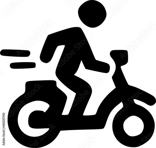 Silhouette of a person riding a scooter, delivering something quickly.
