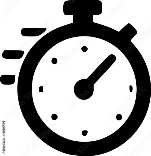 A black and white stopwatch icon, symbolizing speed and time measurement.