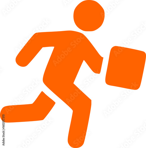 An orange figure runs quickly while carrying a box or package.