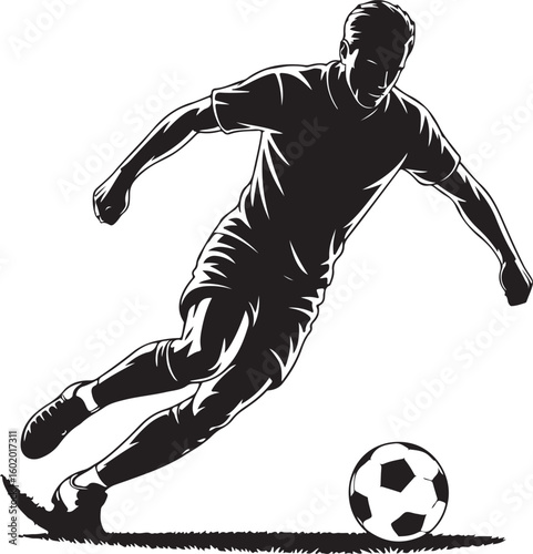 Vector football (soccer) player silhouette with ball