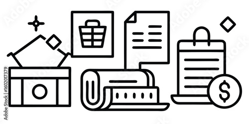 Financial transaction and shopping cart icons representing online retail and e commerce success