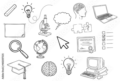set of hand drawn education vector elements, doodle art for study