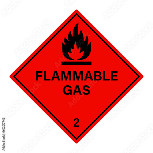 Flammable gas sign. Hazardous material signs. Globally harmonized system hazard pictograms. GHS symbol. Warning signs.