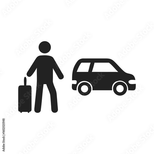 Silhouette vector icon of a taxi stop scene with passenger boarding. Clean design for transport signage, mobile apps, or rideshare illustrations.