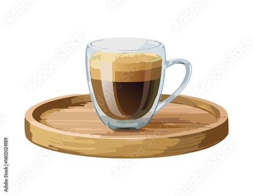 Espresso Cup Wooden Tray - Vector Illustration