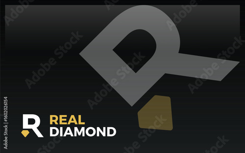 Letter R logo formed diamond symbol in black and white color