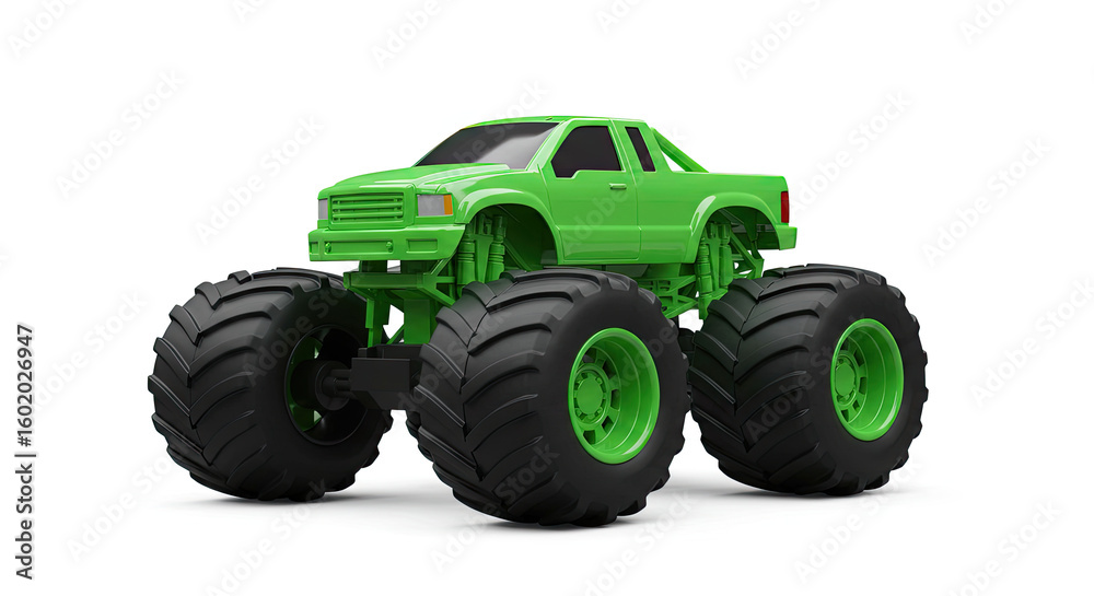 Obraz premium Green Monster Truck Toy Isolated.