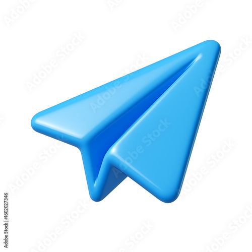 Blue paper plane icon symbolizing messaging and communication isolated on transparent background