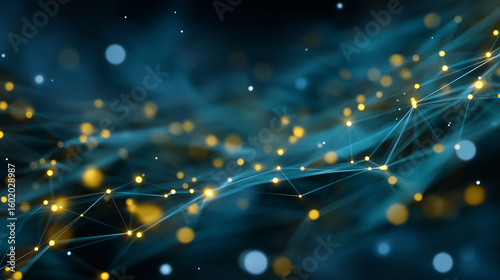 Intricate teal network structure with glowing yellow nodes