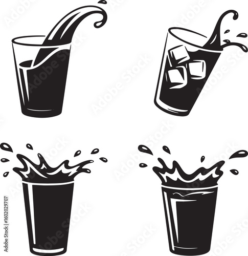 Set of Glass Splash silhouette vector illustration isolated On Transparent Background