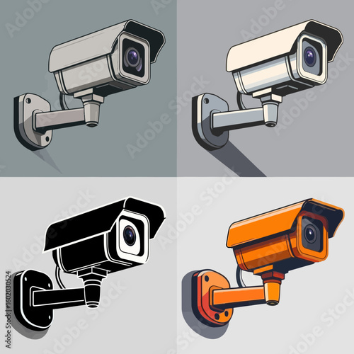 Vector SVG Illustration of Security Camera in Flat Modern Style with Gray and Orange Colors for Web and Digital Security Applications