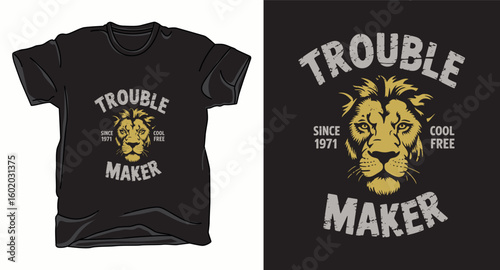 Trouble make lion animal adventure graphic vector art t-shirt design