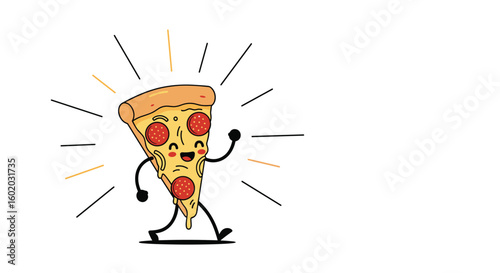 This happy slice of pepperoni pizza is dancing with joy celebrating deliciousness