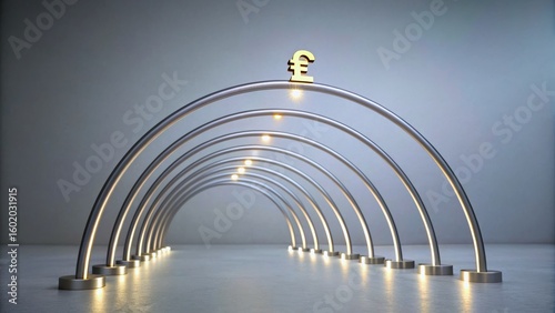 Modern Abstract Financial Concept with Arches and Euro Symbol in Futuristic Setting