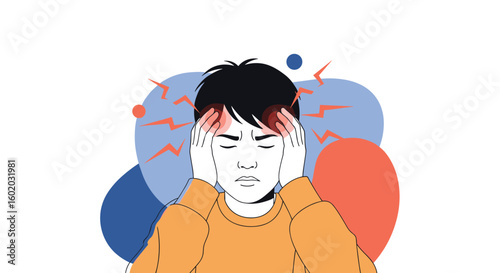 Man experiencing intense head pain and discomfort during an episode of severe discomfort