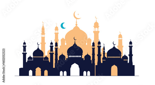 Illustrative islamic architectural design featuring minarets and domes celebrating religious heritage