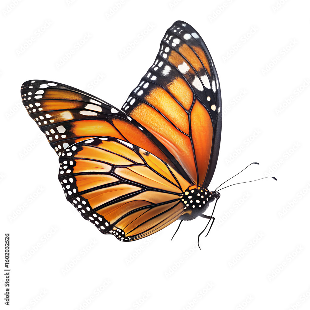 Fototapeta premium A monarch butterfly with detailed wings isolated on transparent background