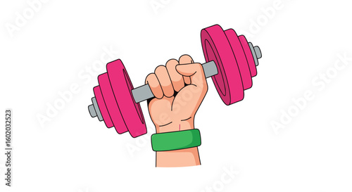 Hand holding pink dumbbell strength training weightlifting exercise fitness concept