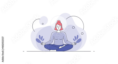 Calm woman meditating peacefully in lotus position achieving inner tranquility and mindfulness