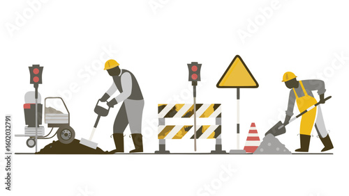 construction worker with helmet and shovel