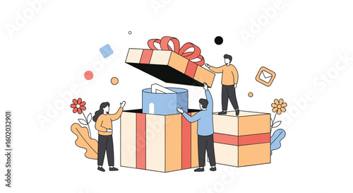 Unboxing surprise gifts together celebrates generous moments of sharing joyful experiences