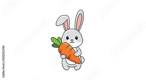 Adorable fluffy rabbit character with a big carrot illustration for kids delightful cute animal farm theme