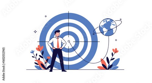 Global business strategy target focus business person aiming for worldwide success