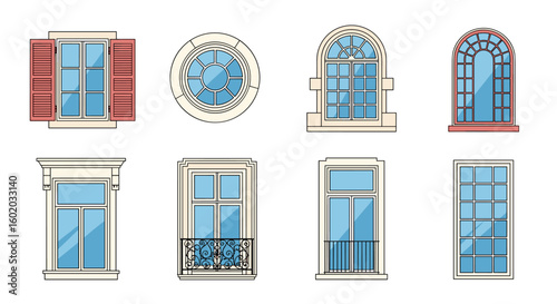 Collection of elegant architectural window designs showcasing diverse styles and forms