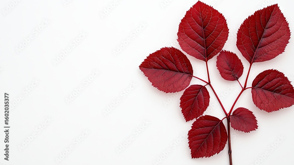 Fototapeta premium A cluster of vibrant red leaves on a white background.