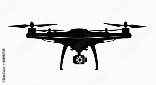 Minimalist Vector SVG Icon of Drone with Camera in Flat Design Style with Black Silhouette