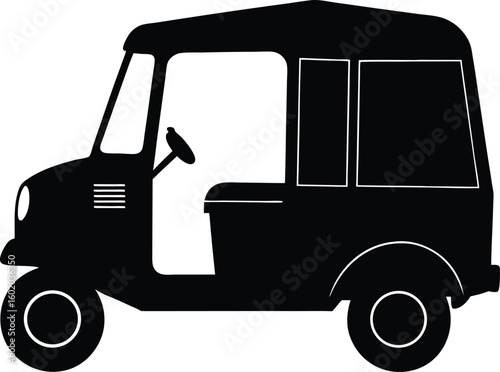 Three Wheel Vehicle Silhouette with Cabin and Wheels new 2025 trendy