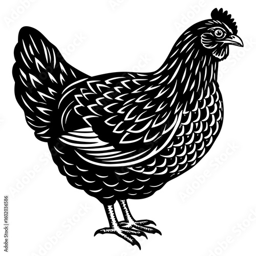 "Domestic Hen in Farmyard – Backyard Chicken Close-Up in Natural Setting