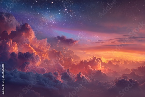 Crimson and orange hues paint the sky as the sun rises or sets over the majestic mountain landscape, casting a warm glow across nature's beauty